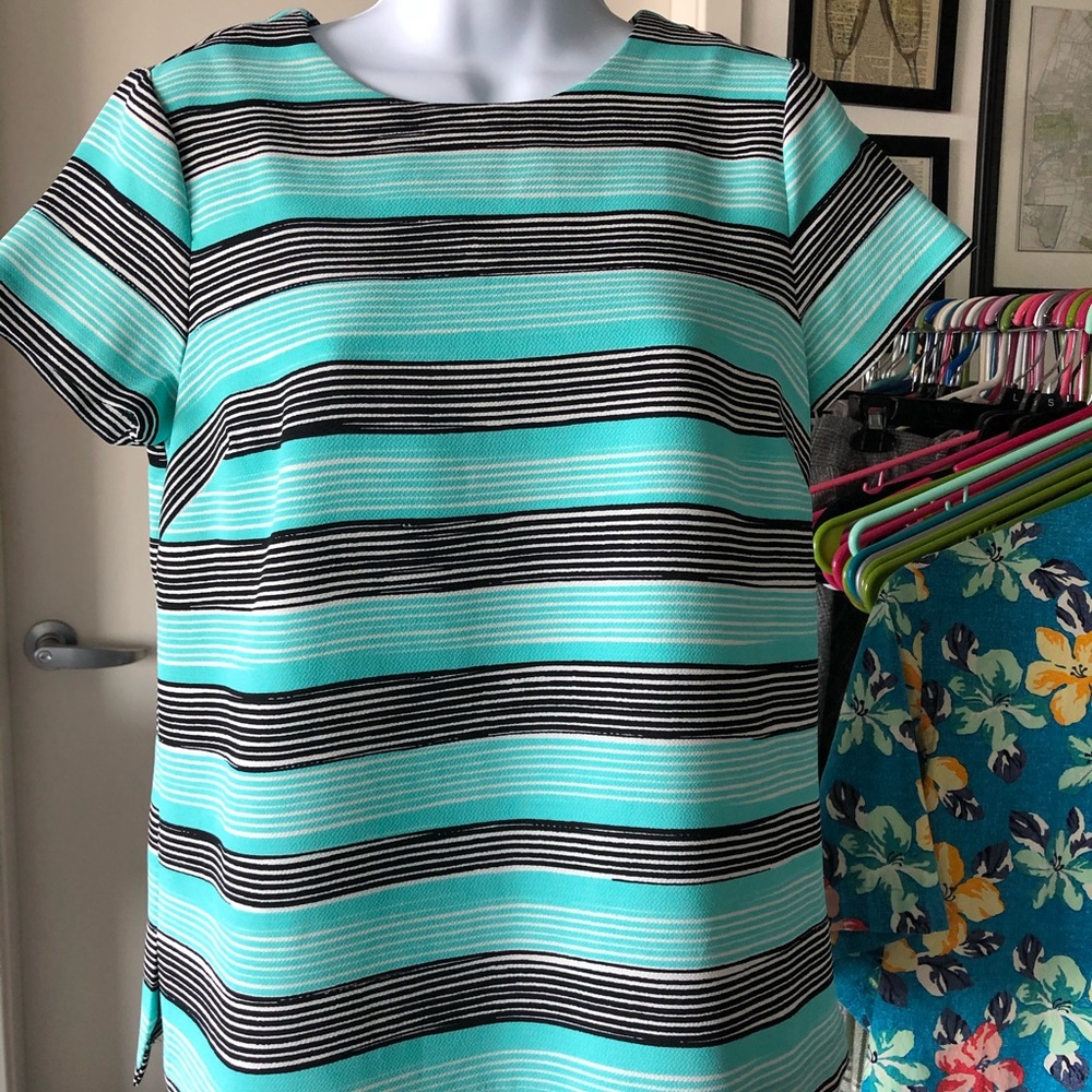The Limited // Aqua & Black Stripe Shift Shirt